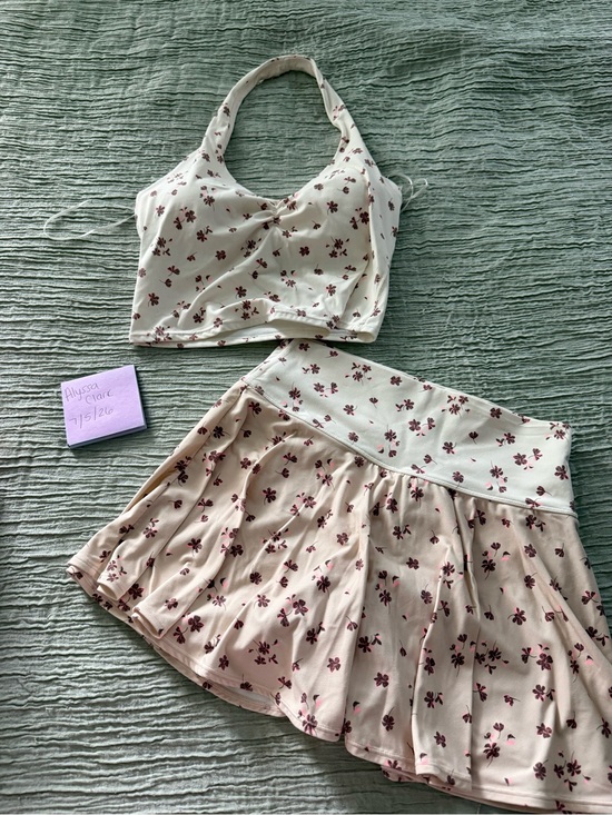 JoyLab Other - JoyLab Cream Halter Crop Top & Floral Skirt Set - Cream with Burgundy Floral